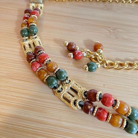 Vintage NWT glass ,gold bead links with leather belt made in Taiwan - Picture 2 of 6